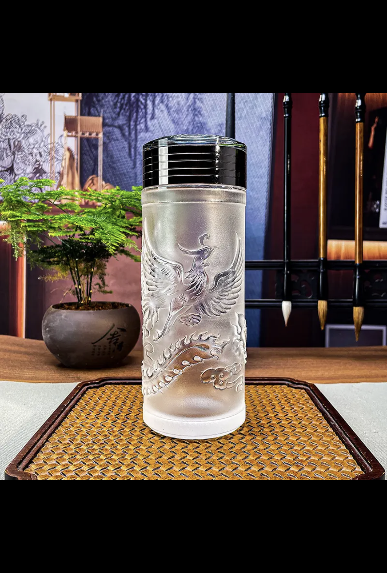 Crystaltells Handmade Natural Quartz Crystal Glass Hand Carved Dragon/Phoenix 300ml 400ml Gift Package-Crystaltells