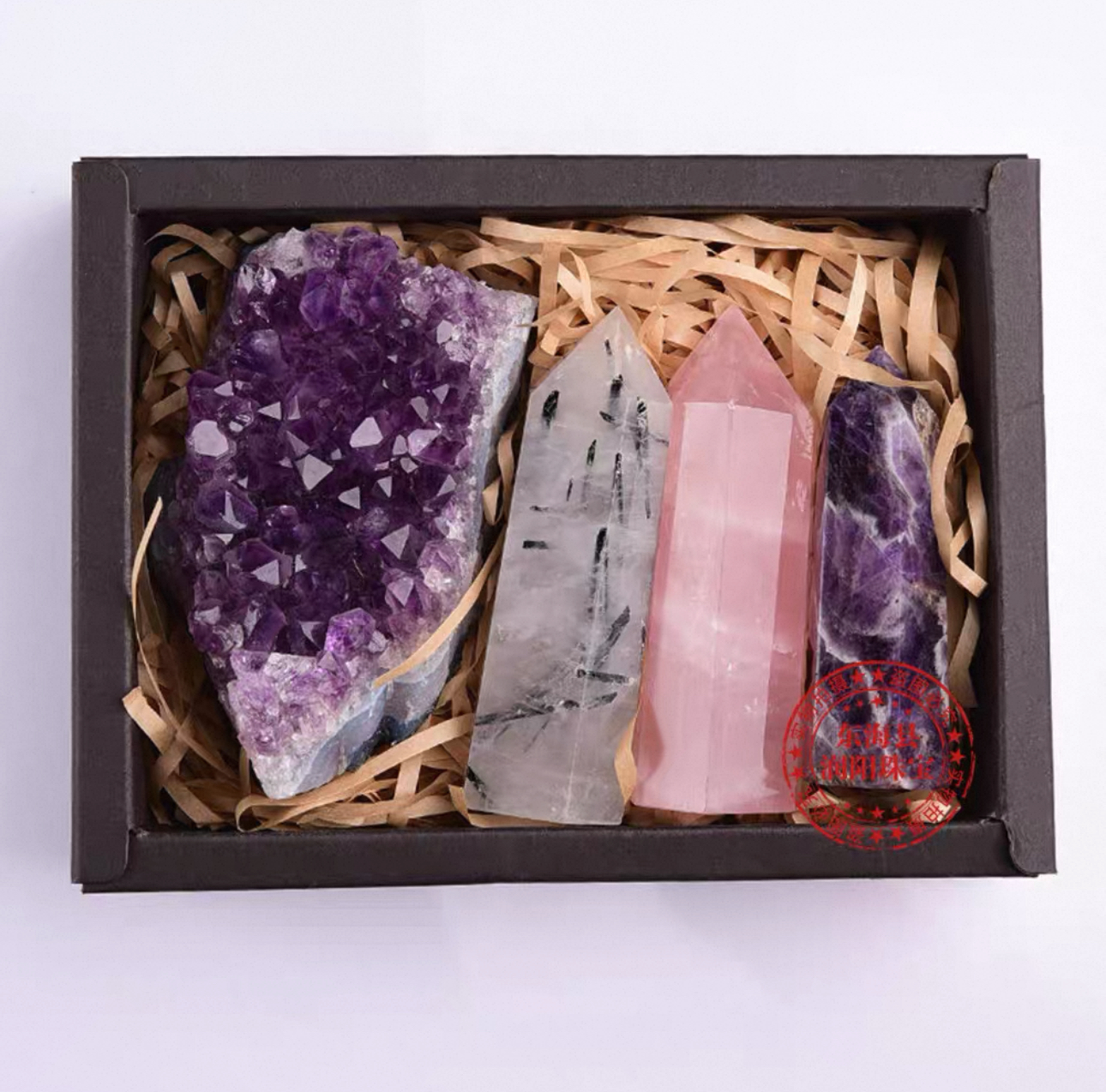 Natural Raw Crystal Gift Set – Amethyst & Clear Quartz Beads for Jewelry & Holiday Gifts