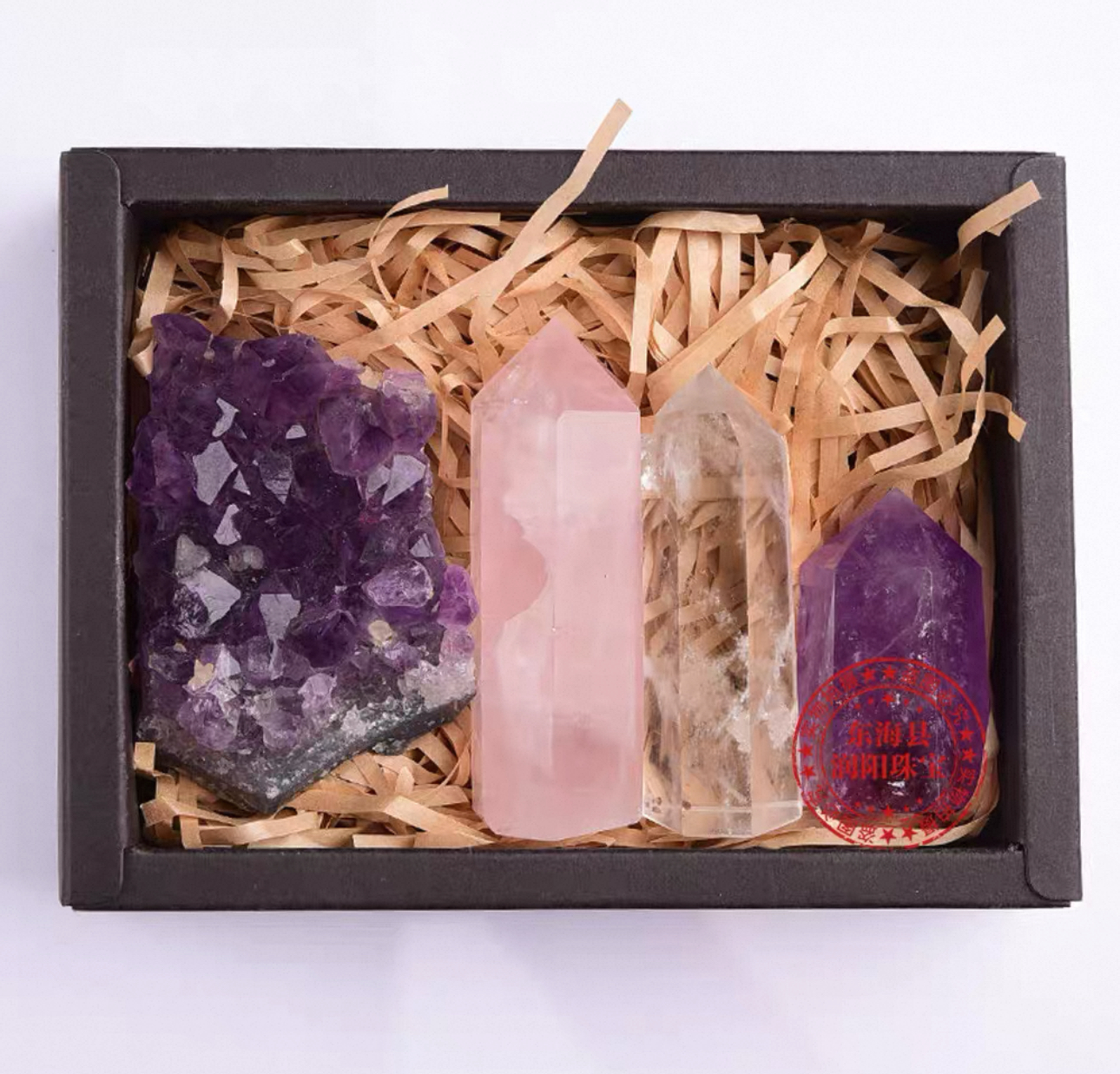 Natural Raw Crystal Gift Set – Amethyst & Clear Quartz Beads for Jewelry & Holiday Gifts