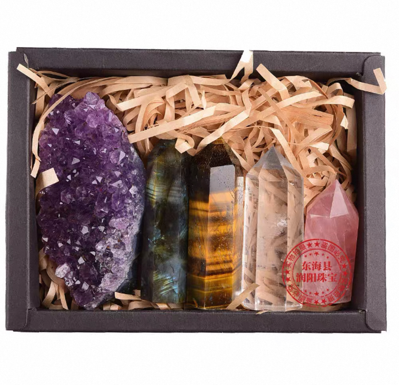 Natural Raw Crystal Gift Set – Amethyst & Clear Quartz Beads for Jewelry & Holiday Gifts