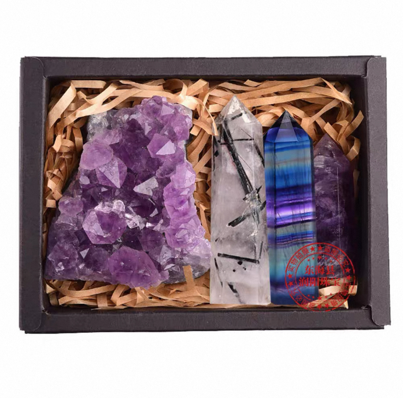 Natural Raw Crystal Gift Set – Amethyst & Clear Quartz Beads for Jewelry & Holiday Gifts
