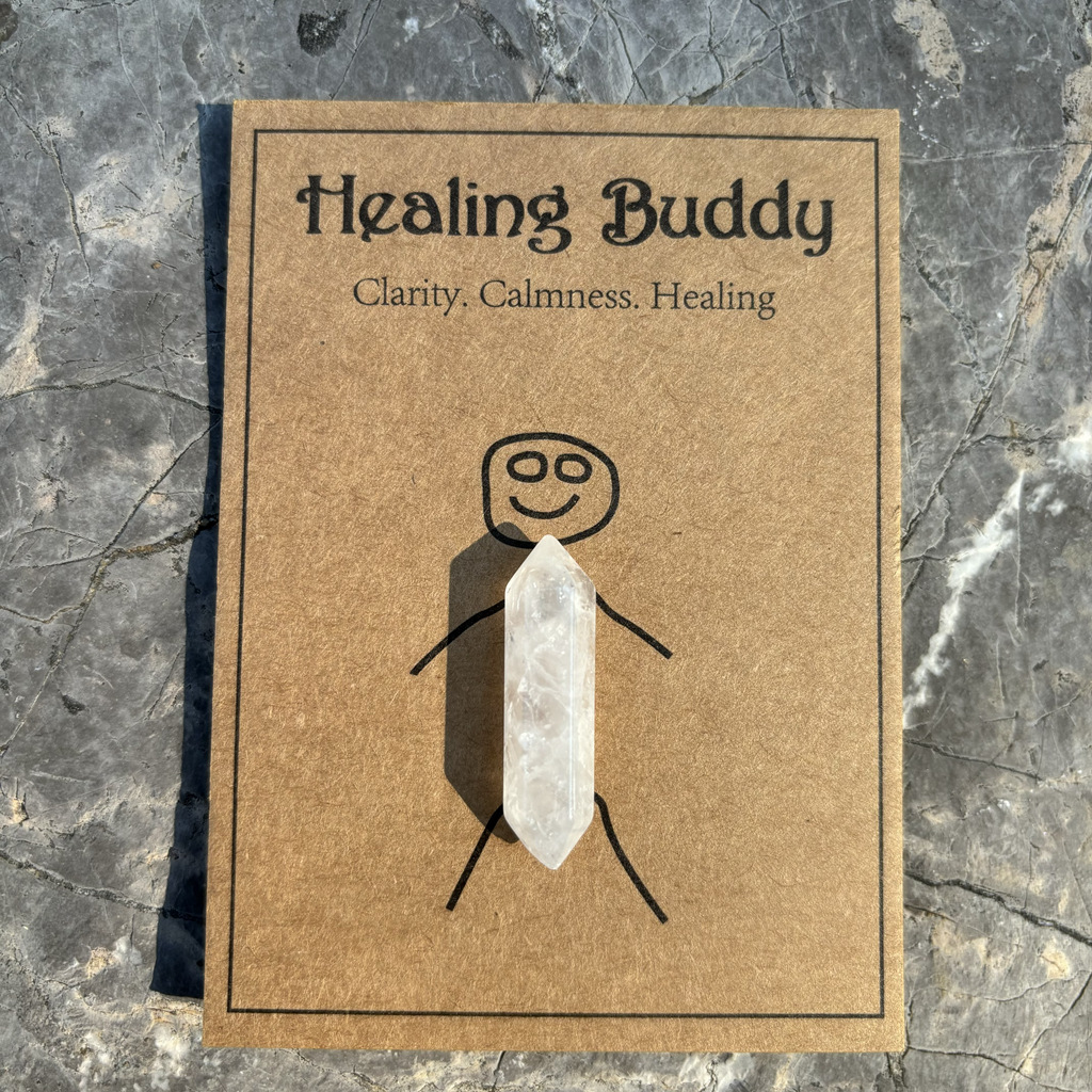 Natural Healing Crystal Point – Double-Terminated Hex Wand with Info Card