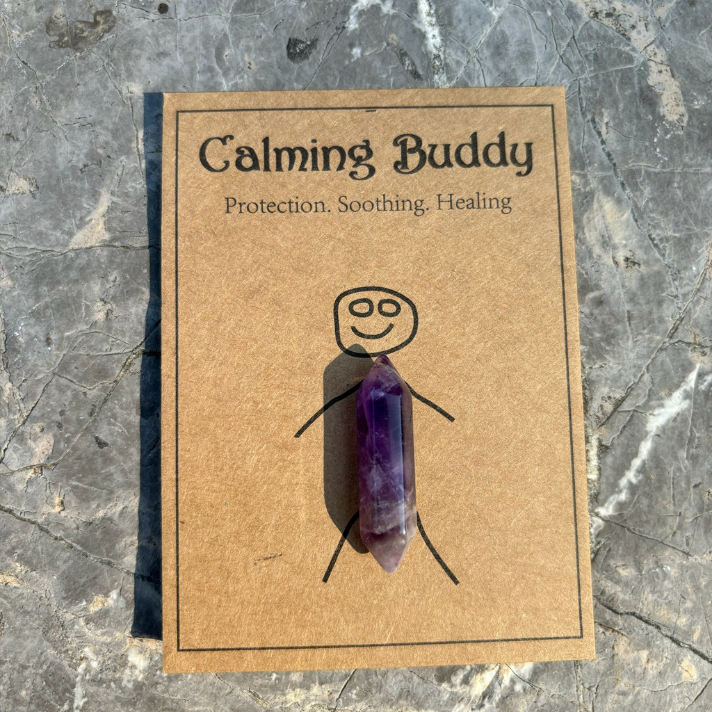 Natural Healing Crystal Point – Double-Terminated Hex Wand with Info Card