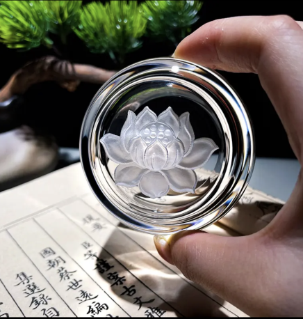 Crystaltells Handmade Natural Quartz Crystal Glass Hand Carved Lotus 90ml Gift Package