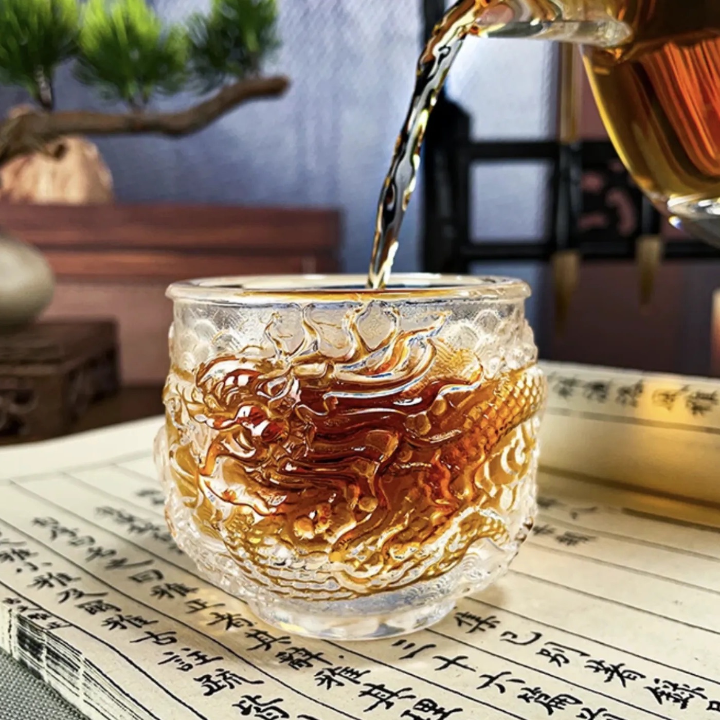 Crystal Glass - Handmade Dragon Pattern Lotus Crystal Cup