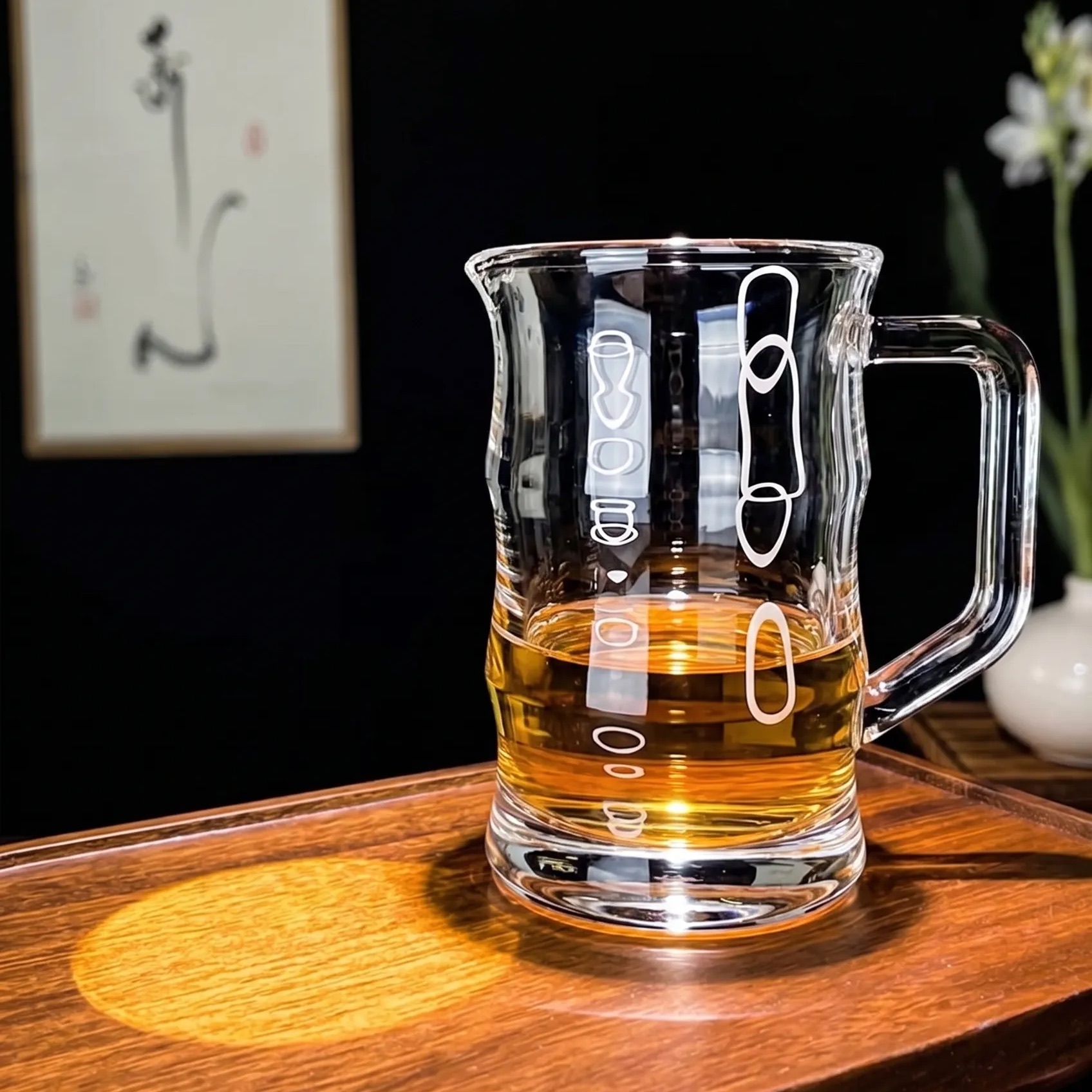 Crystal Tea Cup with Bamboo-Style Handle – Premium Handcrafted Glass Mug with Gift Box