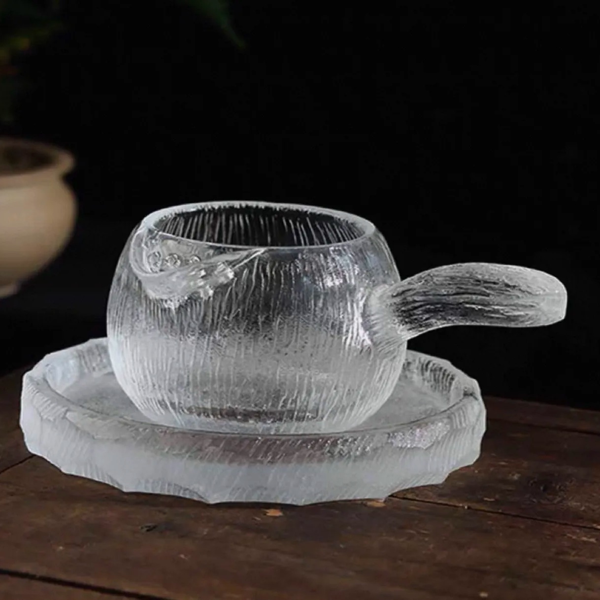 Natural Raw Crystal Teapot and Matching Tea Tray Set - Hand-Carved Clear Quartz Healing Stone Tea Service