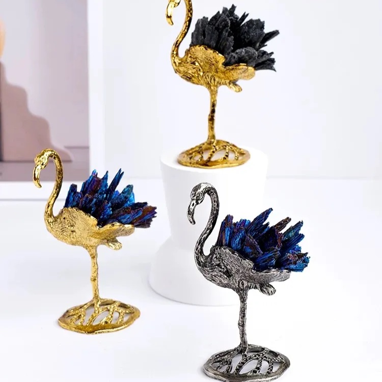 Flamingo Crystal Ornament Natural Single Crystal Metal Craft Home Decor Gift