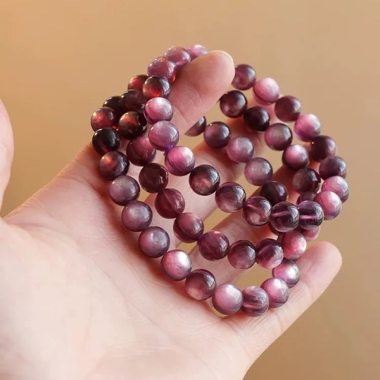 Natural Lepidolite Bracelet with Dragon-Scale & Cat-Eye Crystal Beads