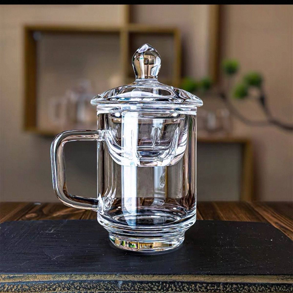 Elegant Crystal Tea Mug with Infuser and Matching Lid