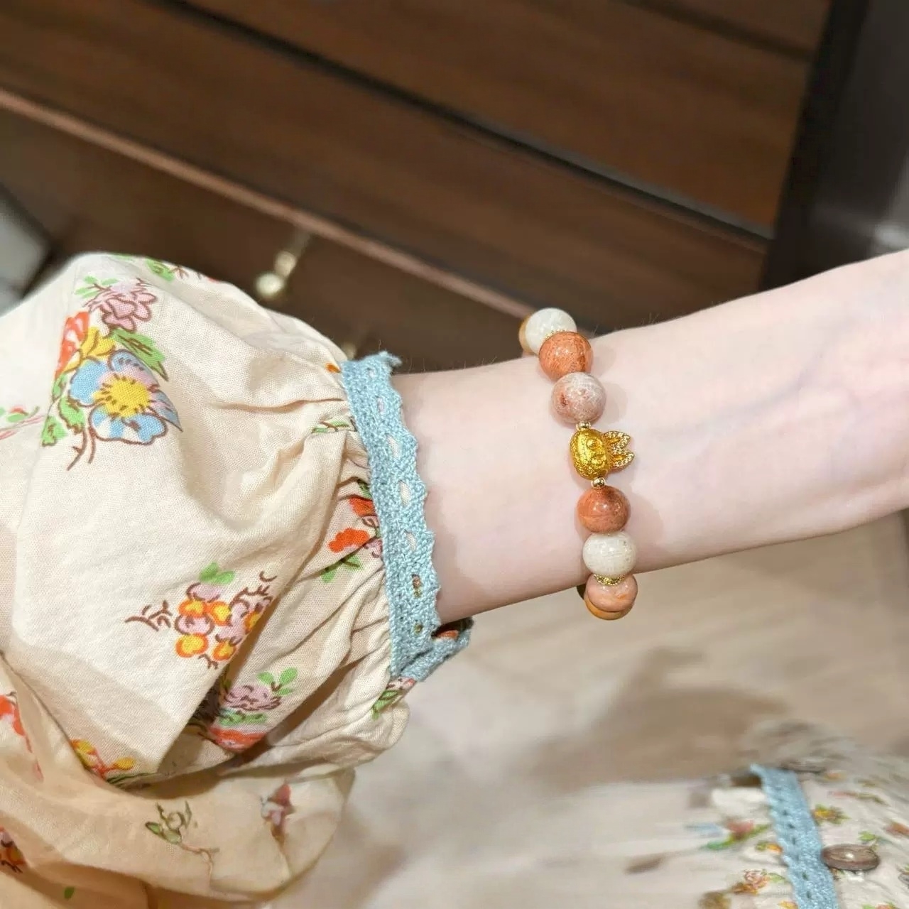 Labubu Natural Coral Jasper Crystal Bracelet