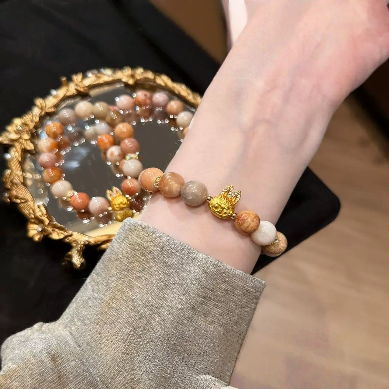 Labubu Natural Coral Jasper Crystal Bracelet