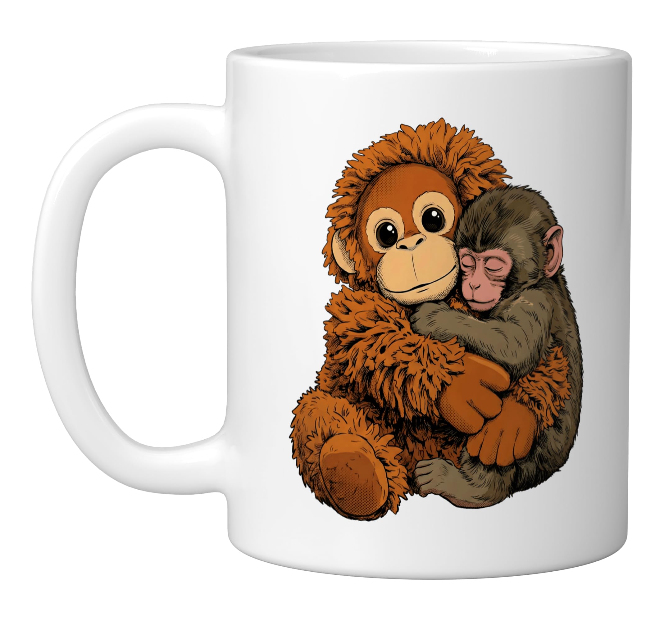 Baby Monkey Punch Mama Monkey Toy Warm Hug Cute Ceramic Mug, White
