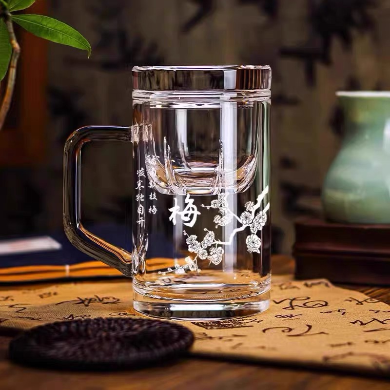400ml natural crystal mug with custom teahouse engraving — perfect for beer or tea coffee lovers 