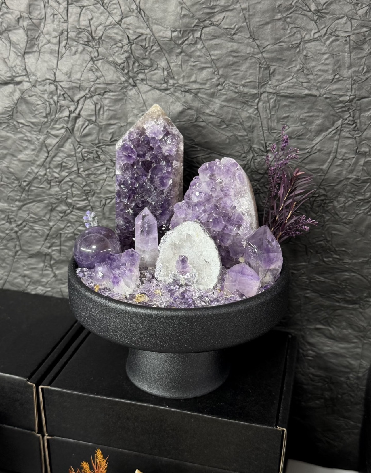 Amethyst & High-Clarity Ametrine Crystal Chips Energy Bowl