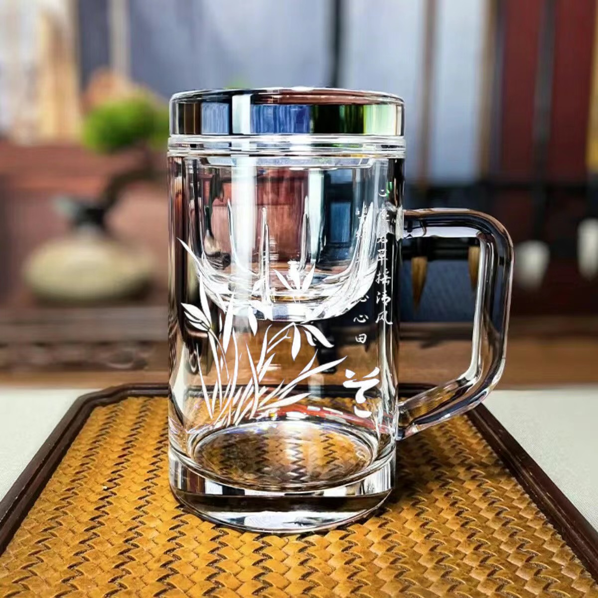 400ml natural crystal mug with custom teahouse engraving — perfect for beer or tea lovers 