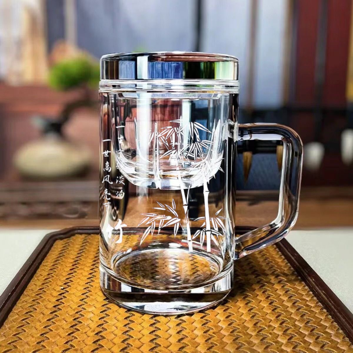 400ml natural crystal mug with custom teahouse engraving — perfect for beer or tea lovers 