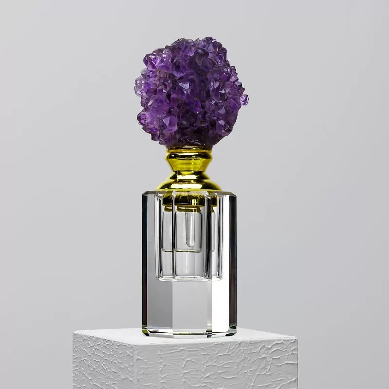 5ml Natural Amethyst Raw Crystal Essential Oil Bottle with Dropper – Crystal Perfume Bottle & Handcrafted Crystal Ornament-Crystaltells