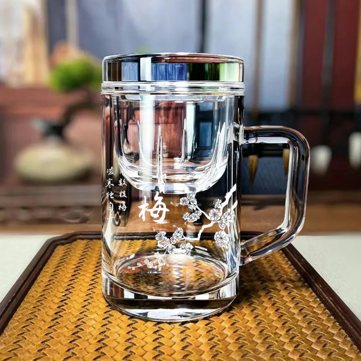 400ml natural crystal mug with custom teahouse engraving — perfect for beer or tea lovers 