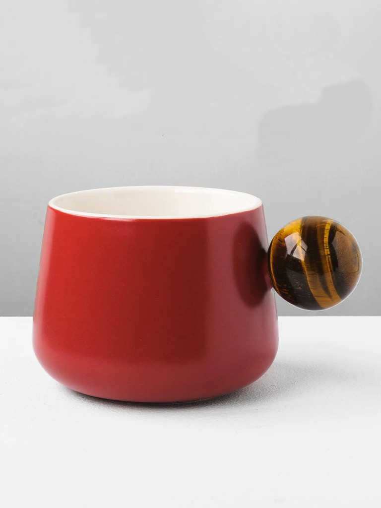 Natural Crystal Sphere Raw Stone Ceramic Mug Raw Stone (Randomly Selected)!!!