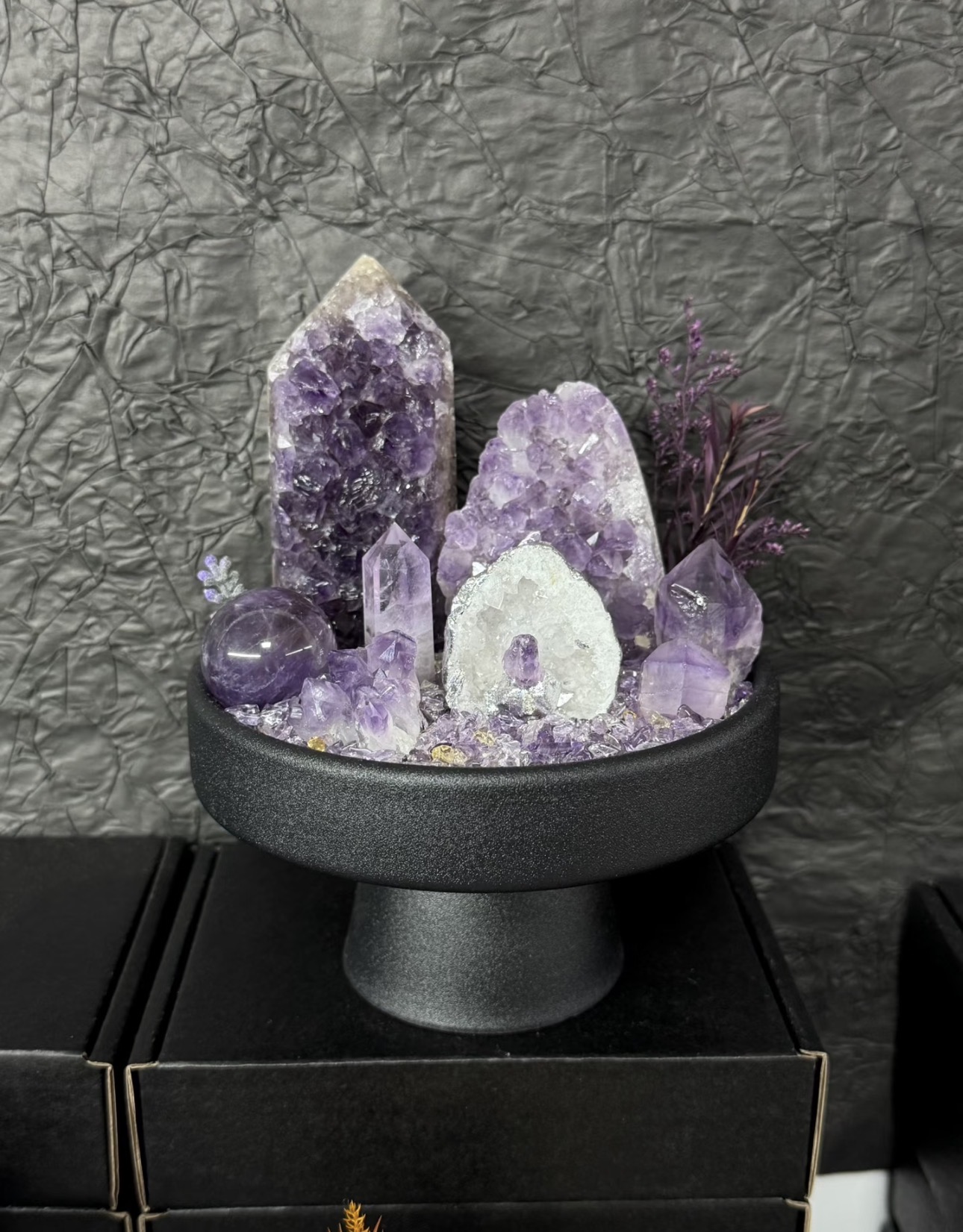 Amethyst & High-Clarity Ametrine Crystal Chips Energy Bowl