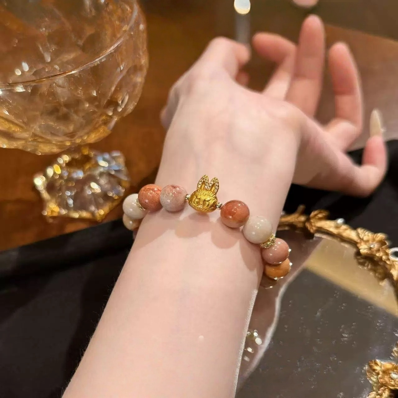 Labubu Natural Coral Jasper Crystal Bracelet