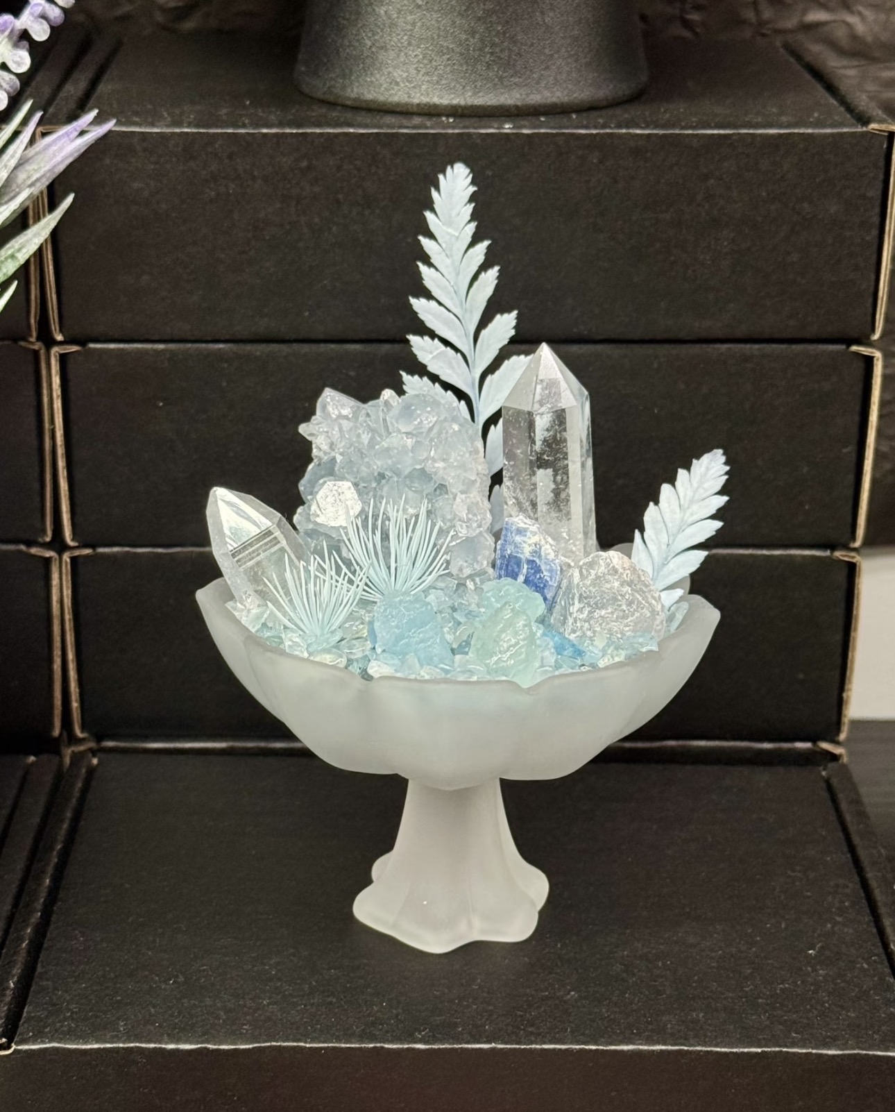 Crystal Energy Bowl with Celestite, Aquamarine, Lemurian Quartz & Clear Quartz