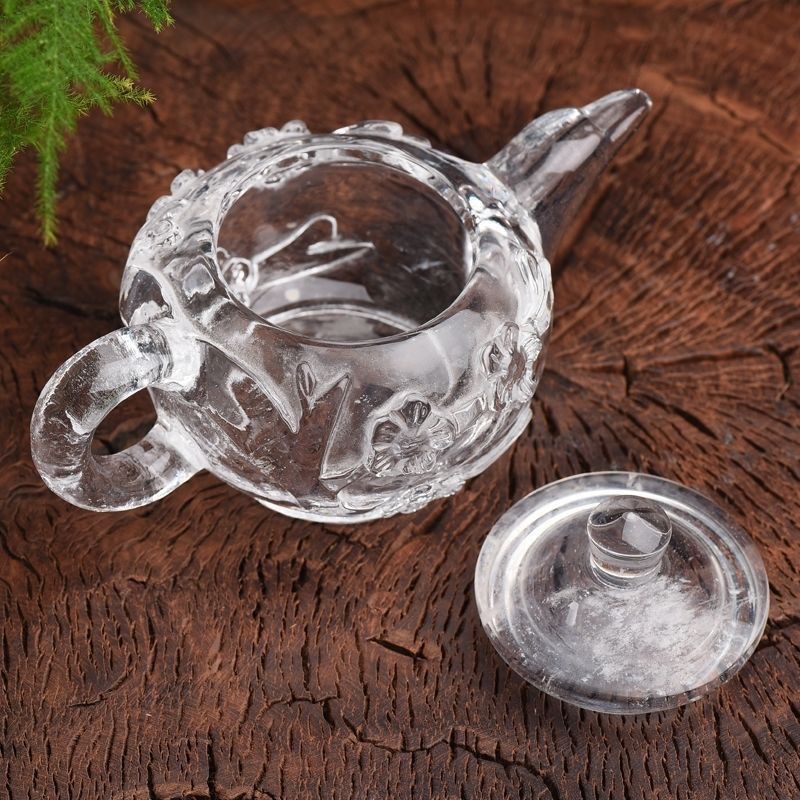 Raw Crystal Hand-Carved Plum Blossom Teapot 350ml – Heat-Resistant & Handmade