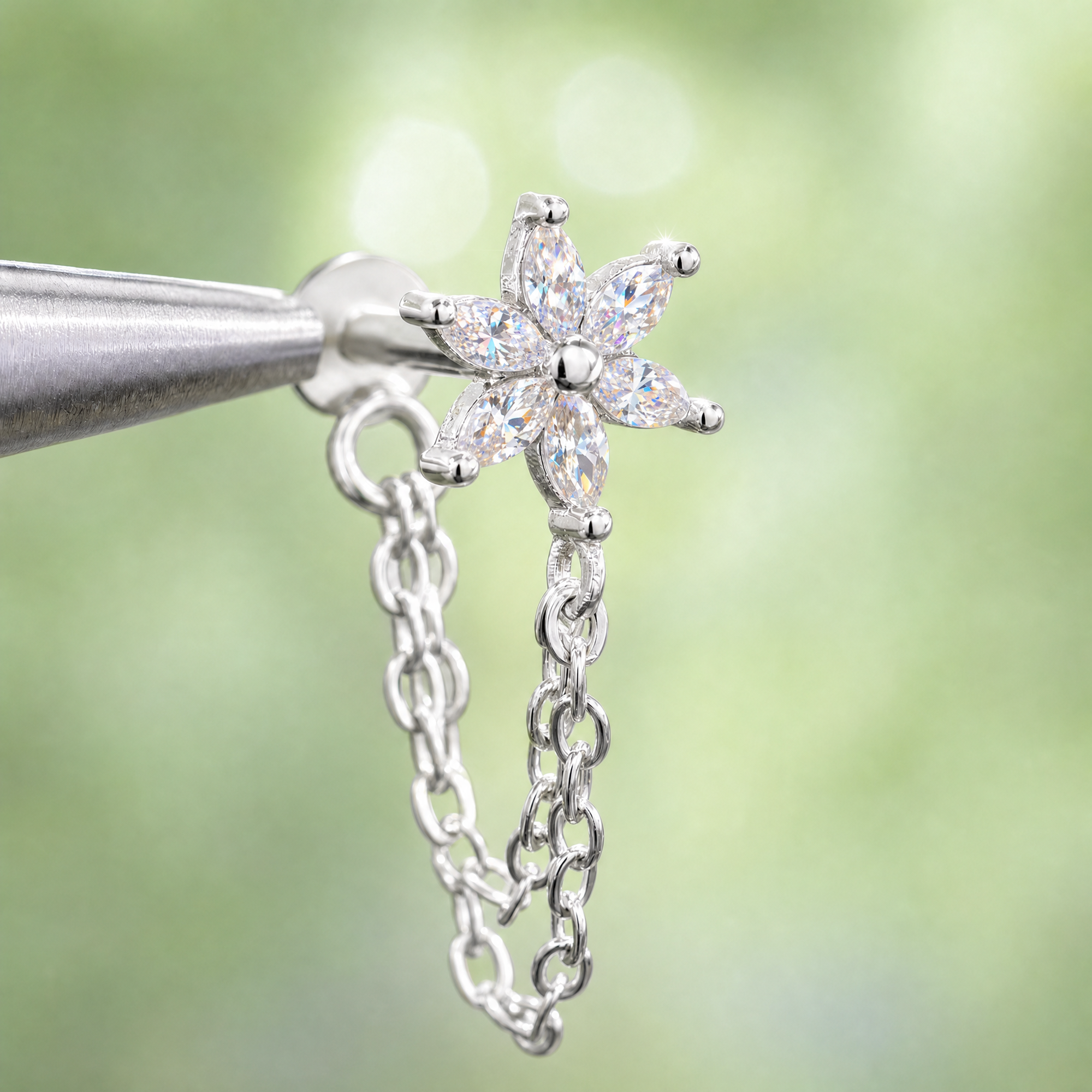 Flower CZ Flat Back Stud