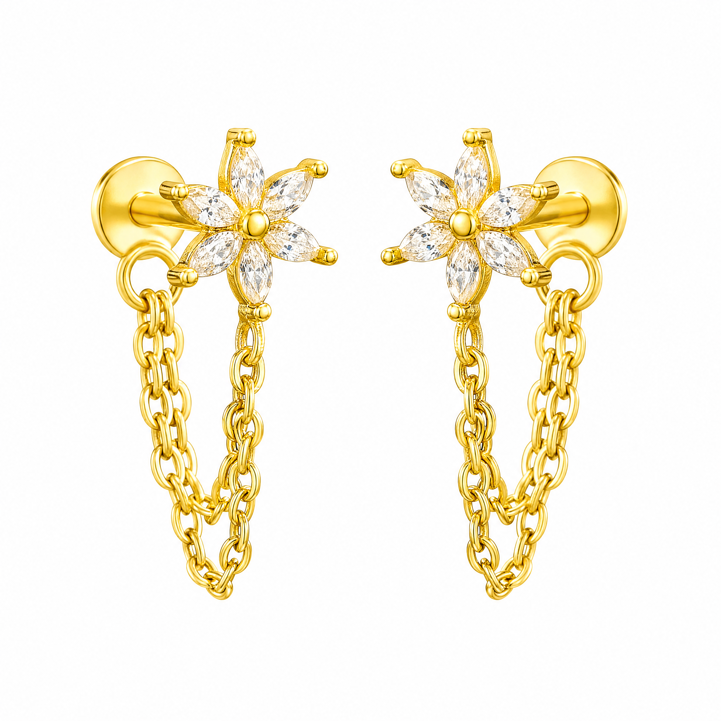 Flower CZ Flat Back Stud