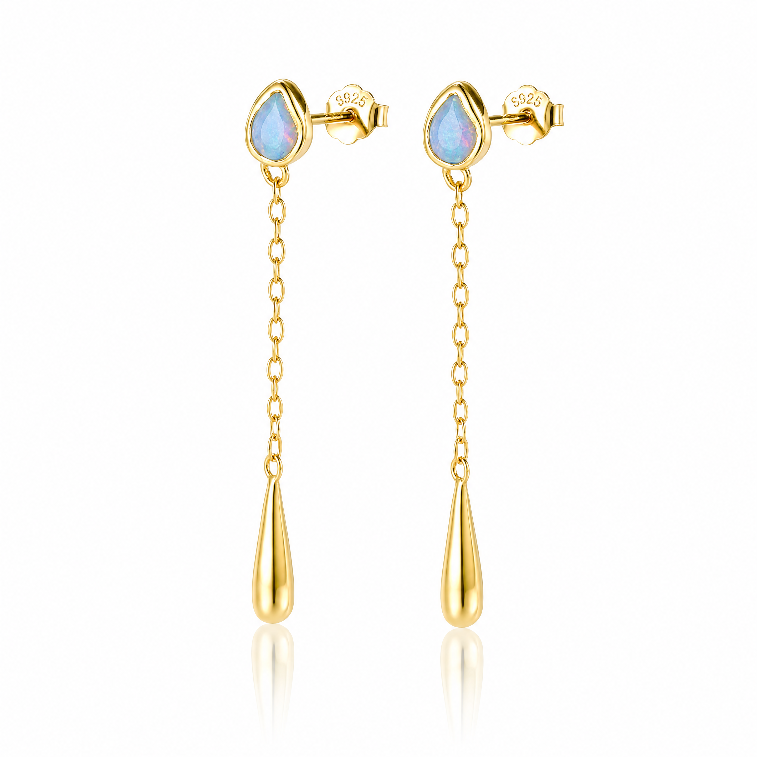 Elegant Opal Teardrop Chain Earrings