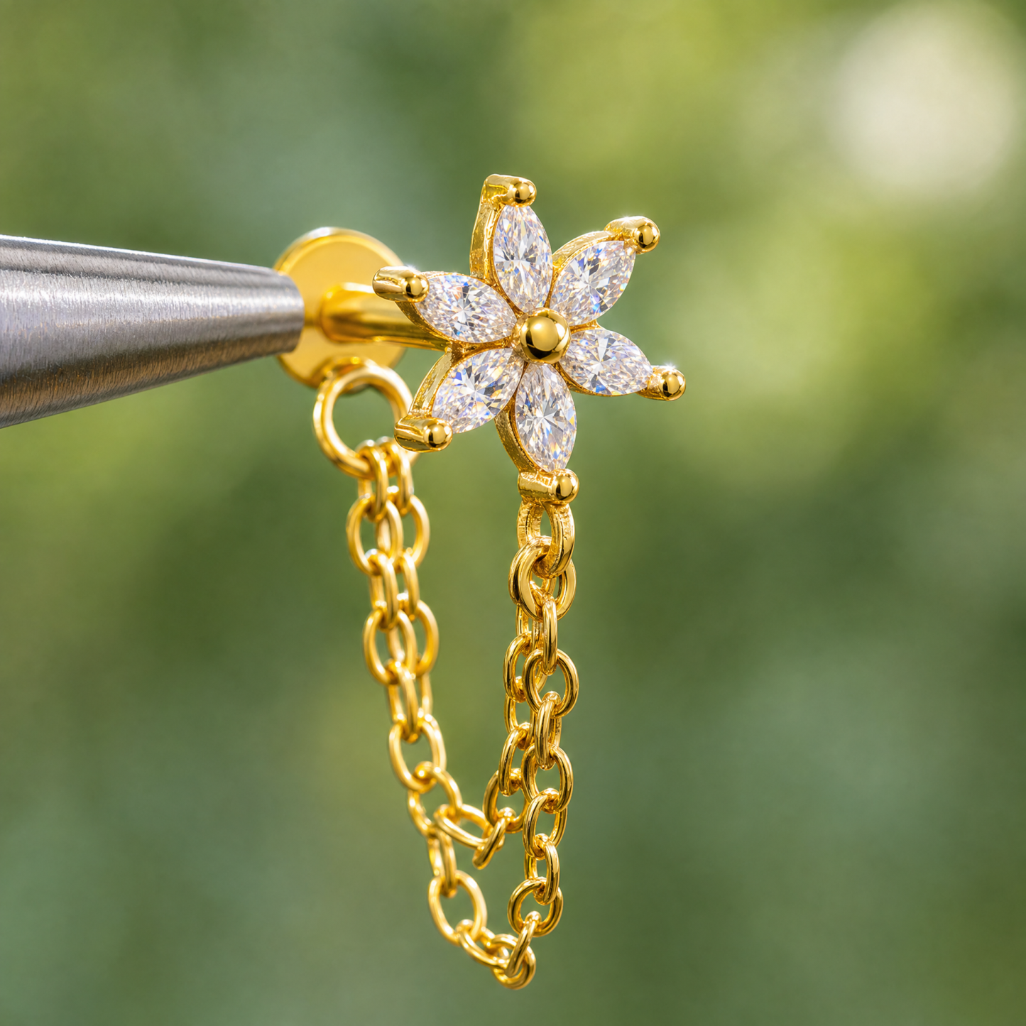 Flower CZ Flat Back Stud