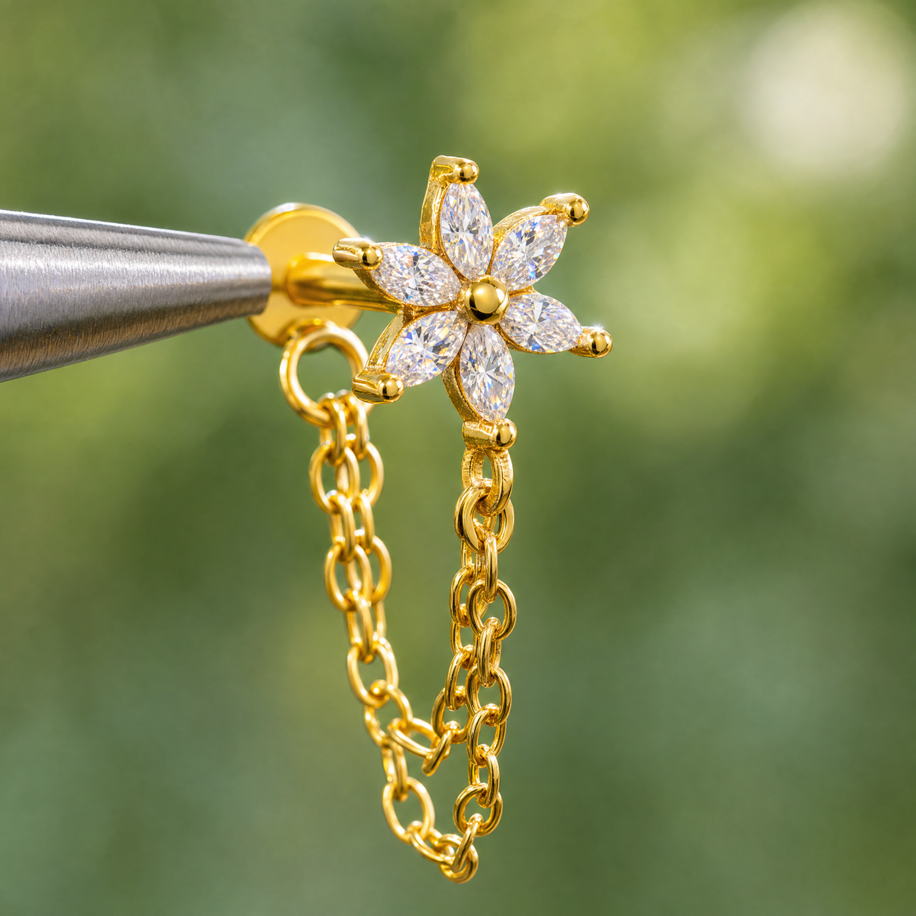Flower CZ Flat Back Stud