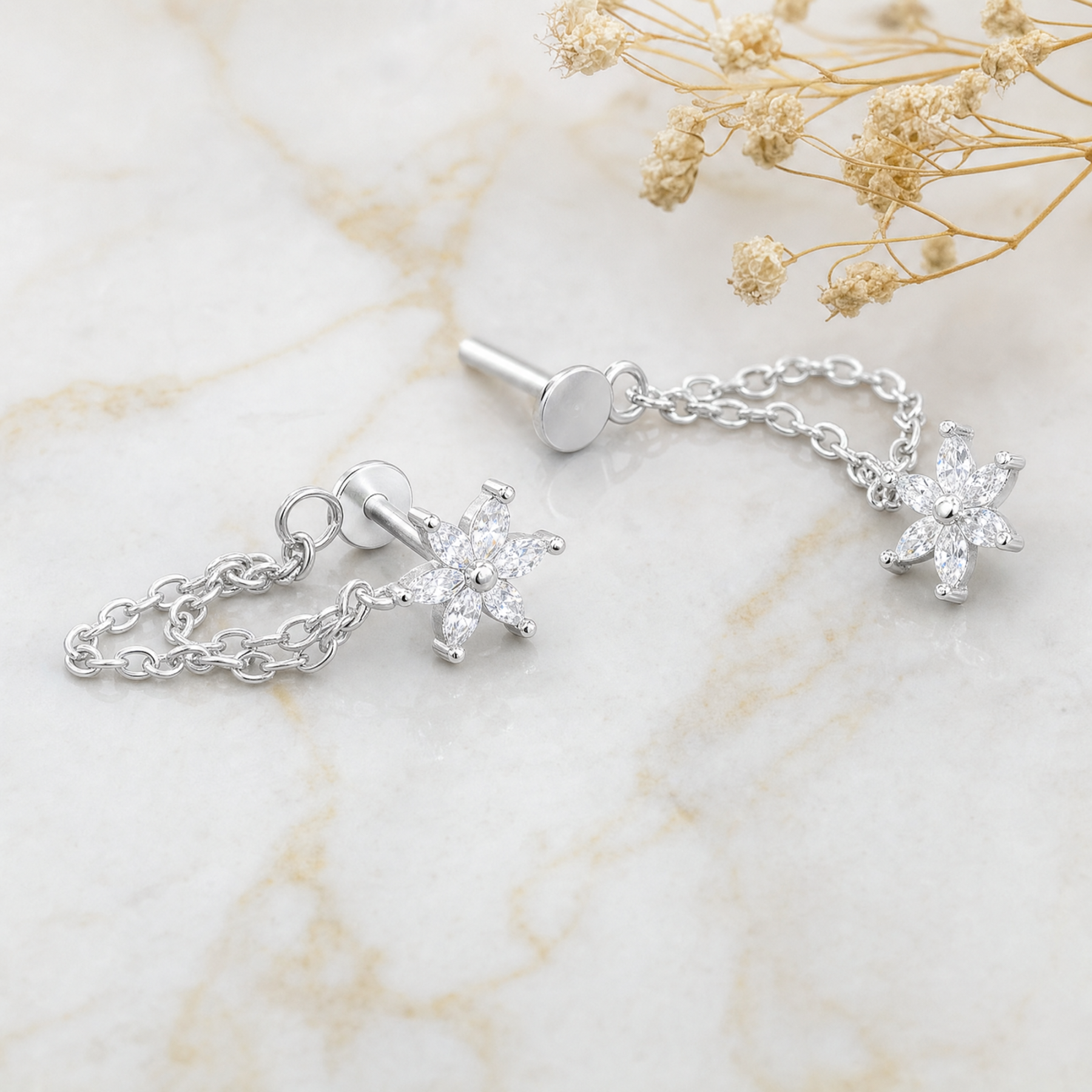 Flower CZ Flat Back Stud