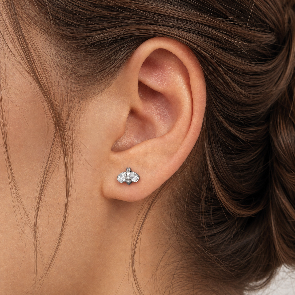 Bee Flat Back Earring — A Tiny Buzz of Sweet Sparkle