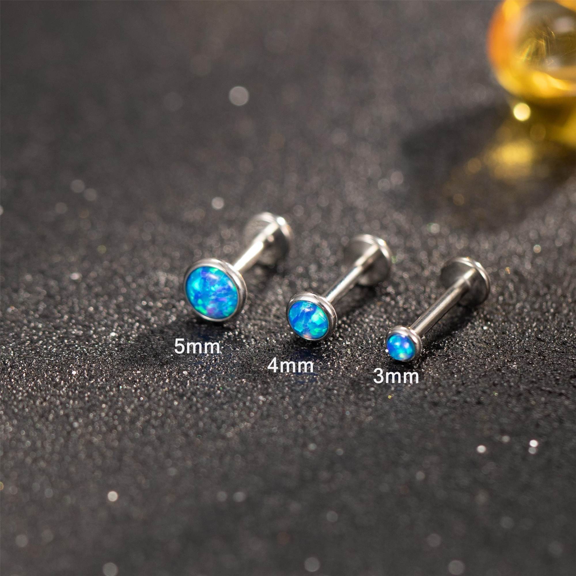 Blue Opal Flat Back Earrings — A Tiny Ocean Glow