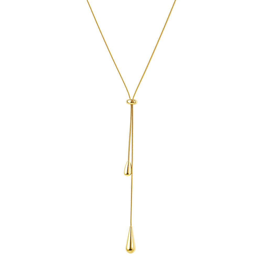 Long Teardrop Necklace — Soft Lines, Golden Elegance