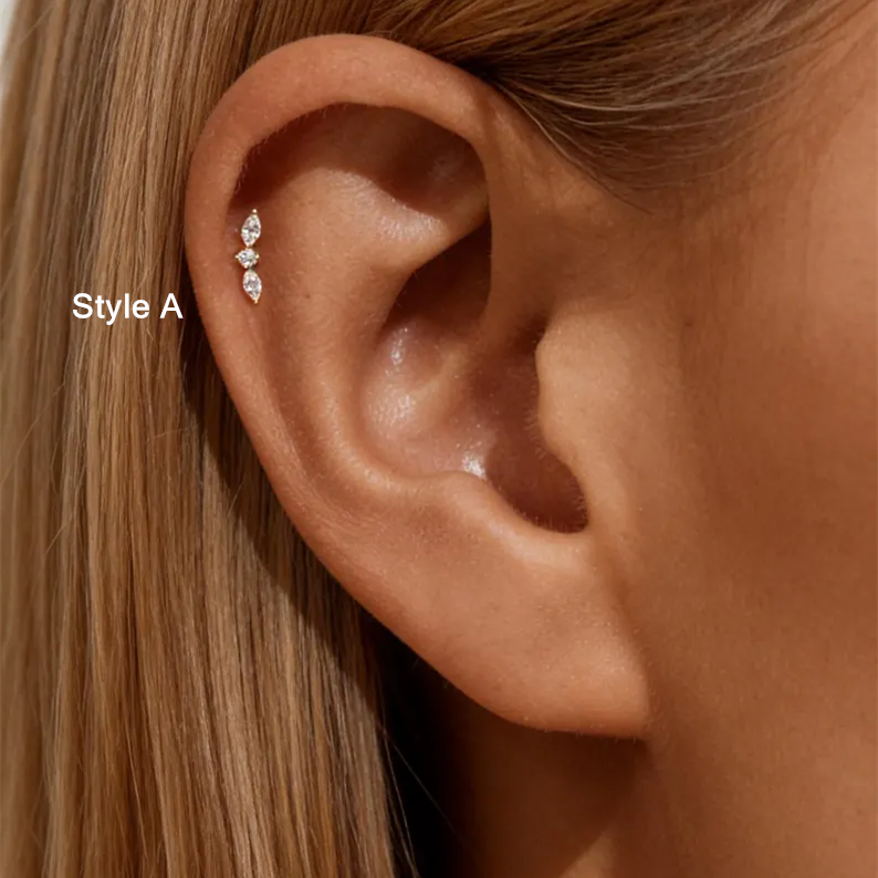 Geometric CZ Cartilage Earring — A Tiny Spark of Modern Light