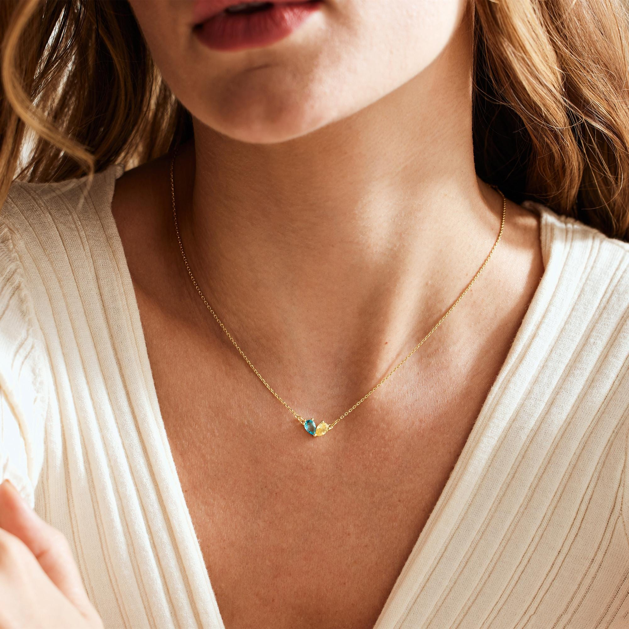 Personalized Two Birthstone Necklace — Two Hearts, One Beautiful Bond