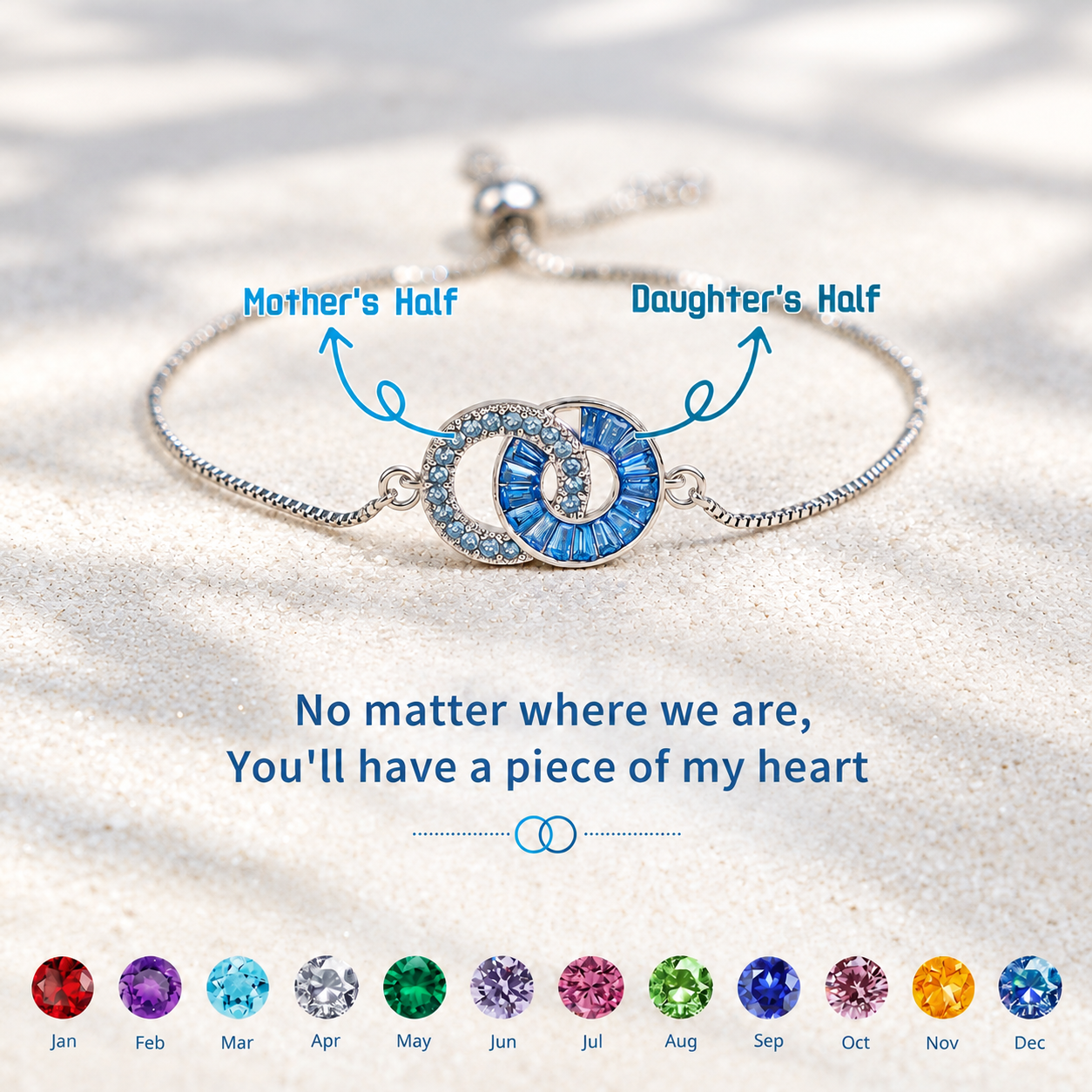 Mother & Daughter Birthstone Bracelet — Two Hearts, Always Connected