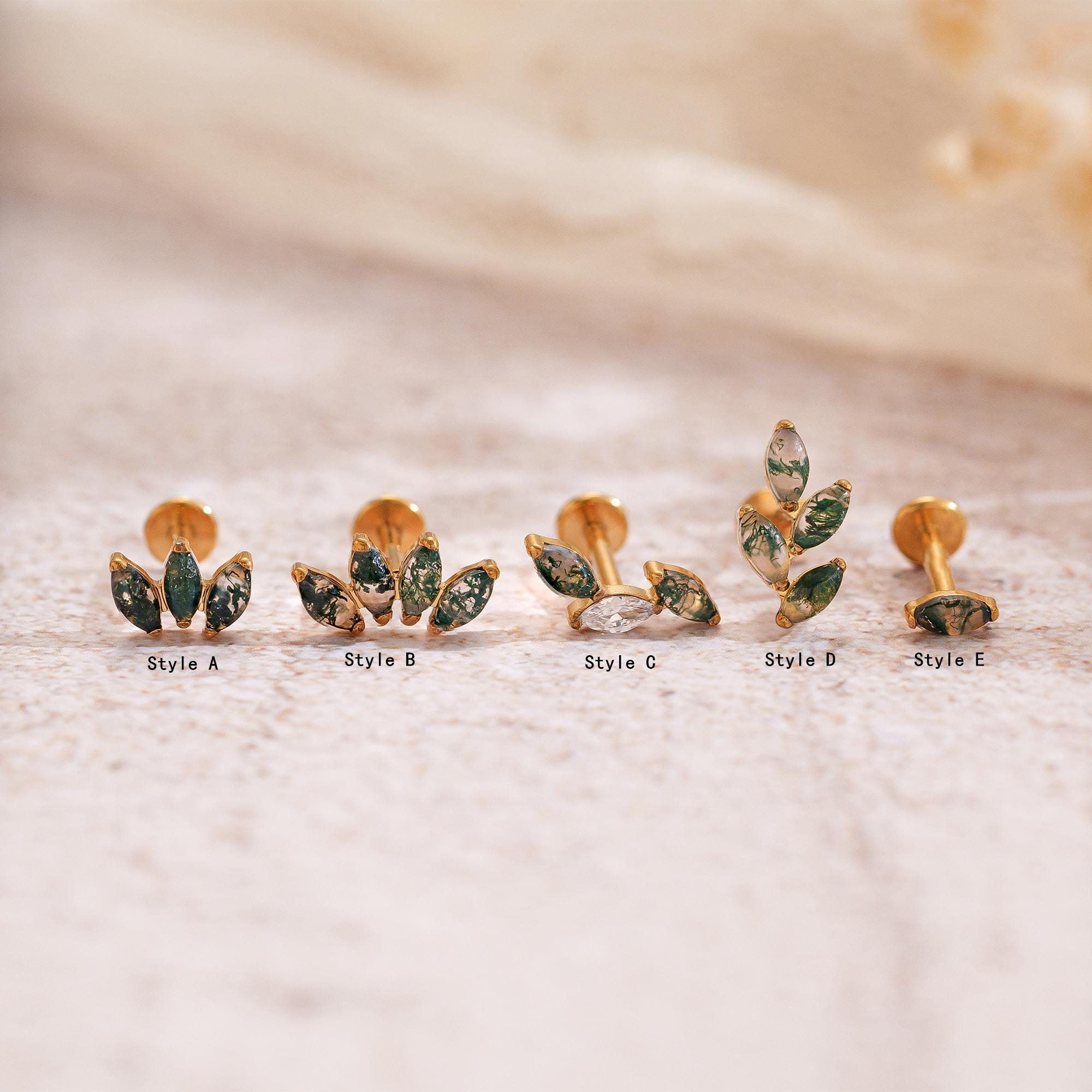 Titanium Natural Moss agate Stud Earring(1 PC)