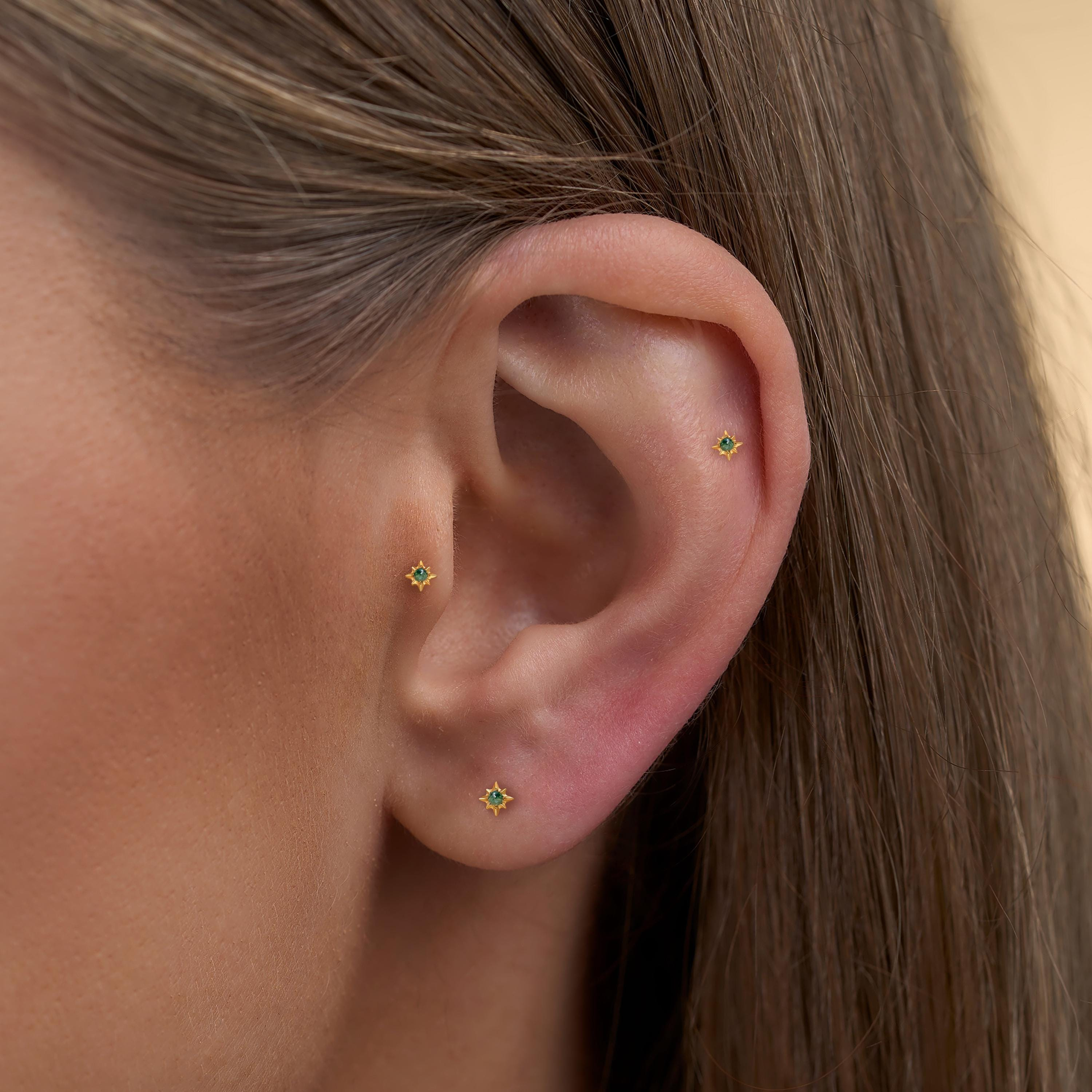 Sterling Silver Moss Agate Labret Stud Earring (1 PC)