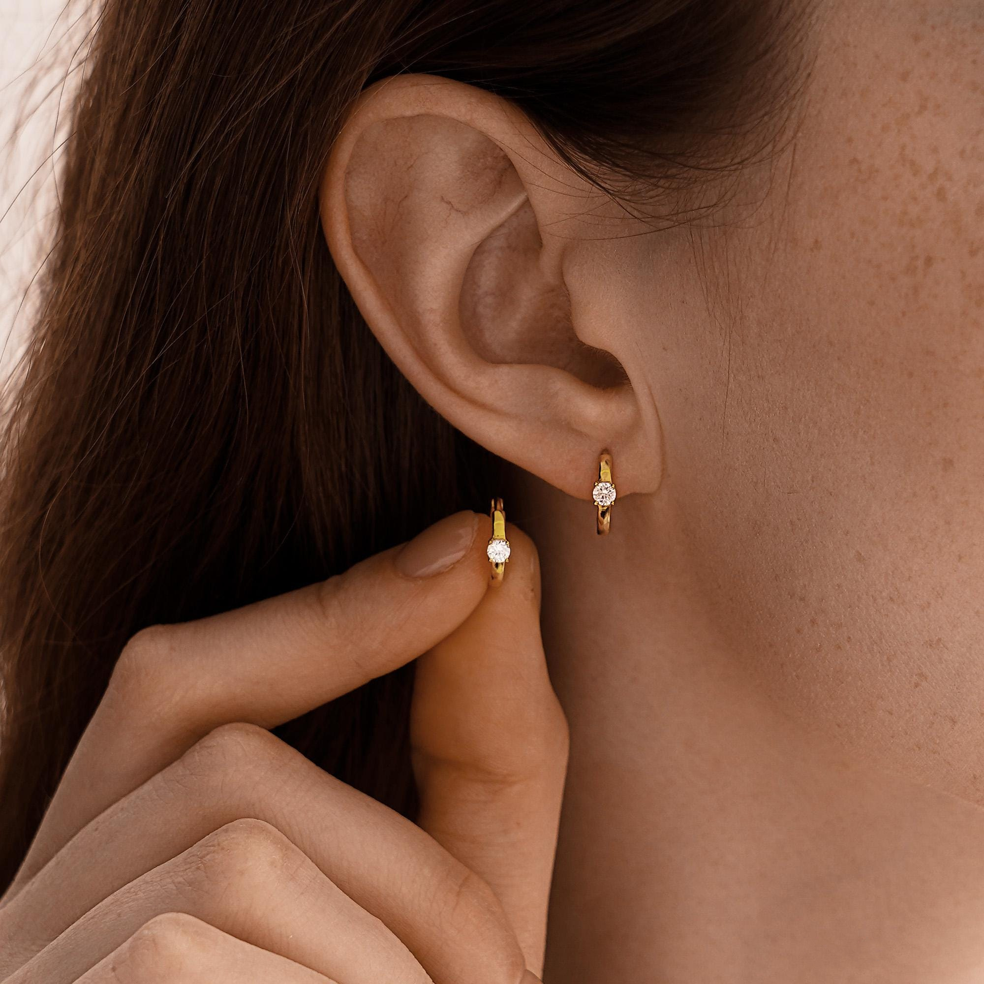 Sterling Silver Diamond Huggie Earrings(2PCS)