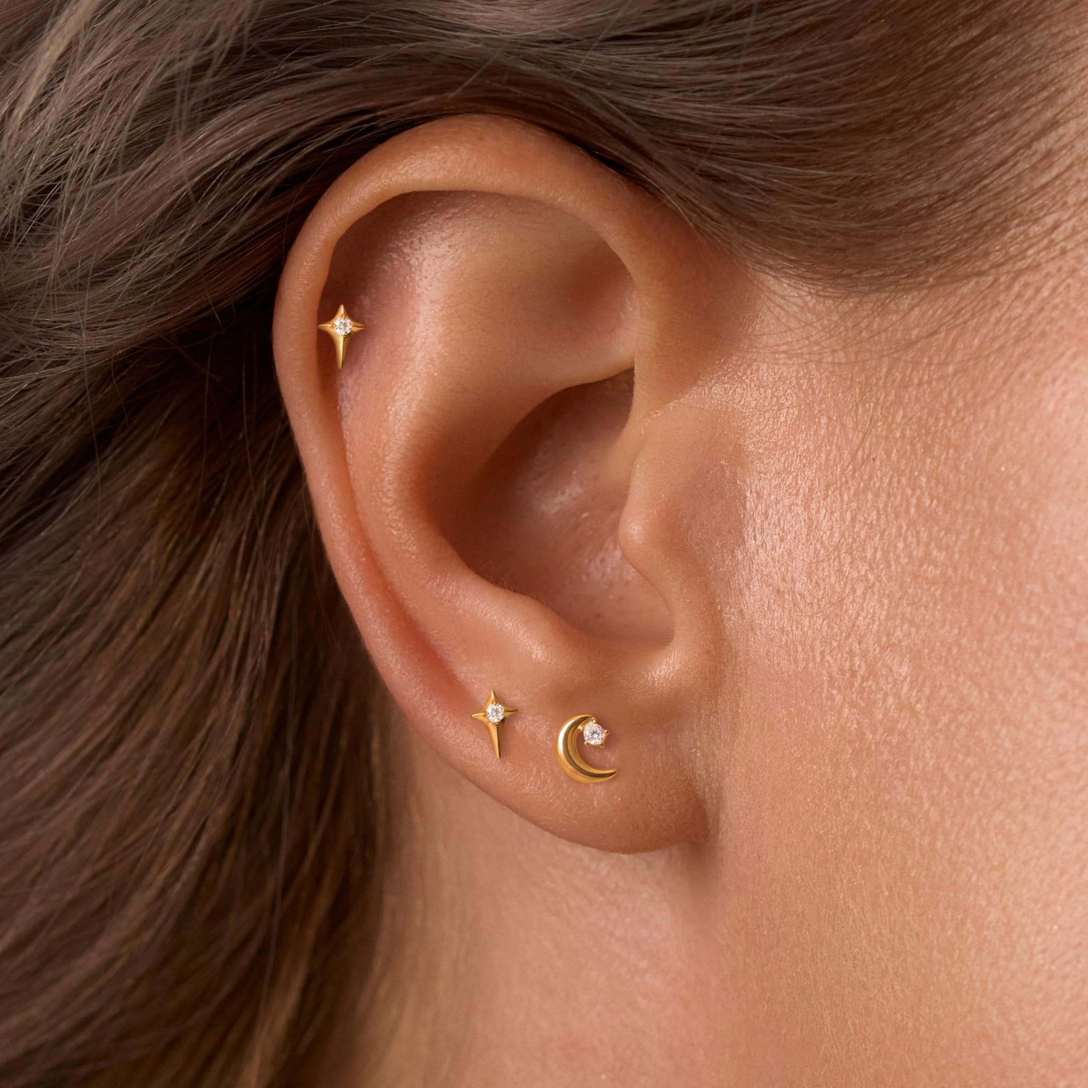 Sterling Silver Moon and Star Stud Earrings