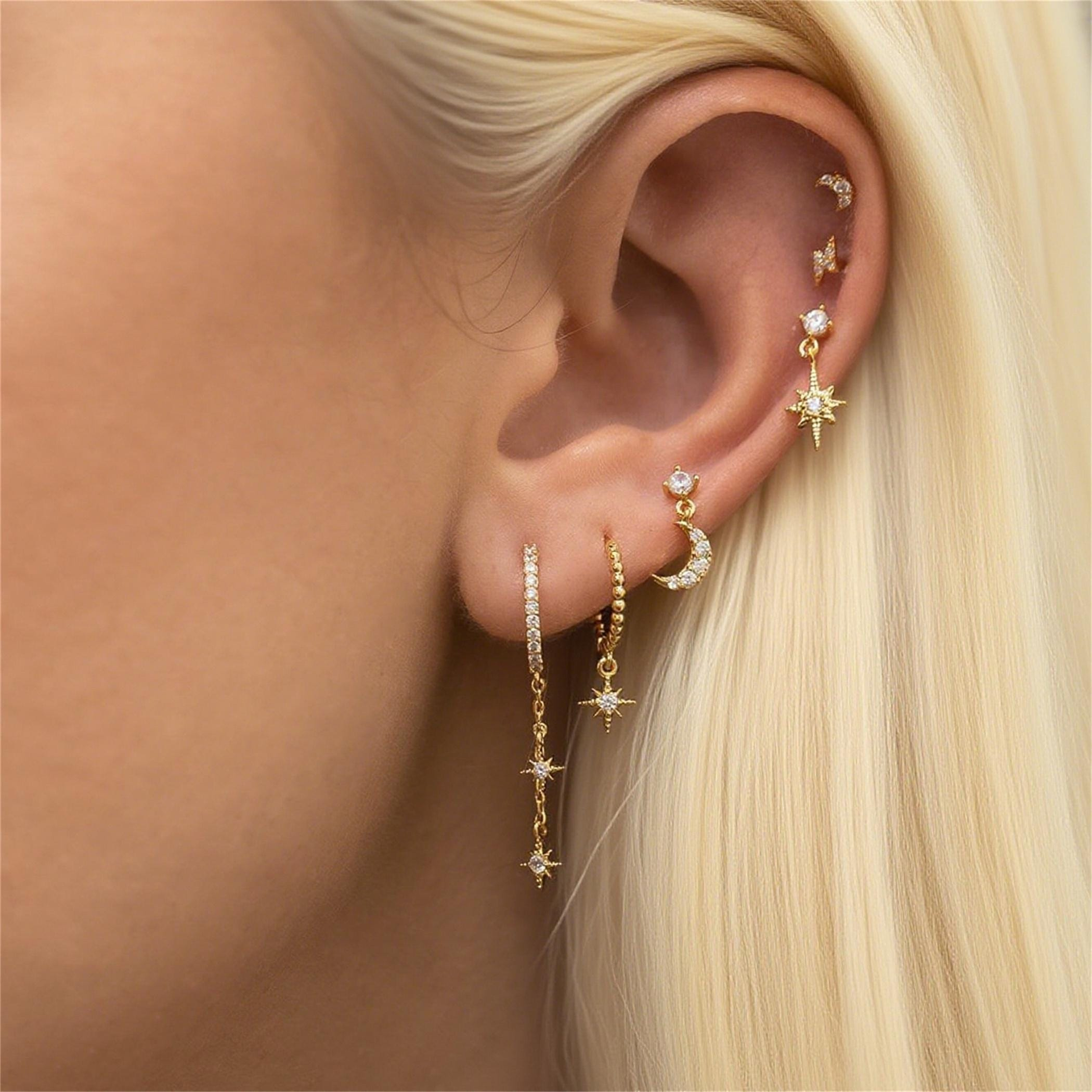 Star and Moon Dangle Earrings Set (6PCS)