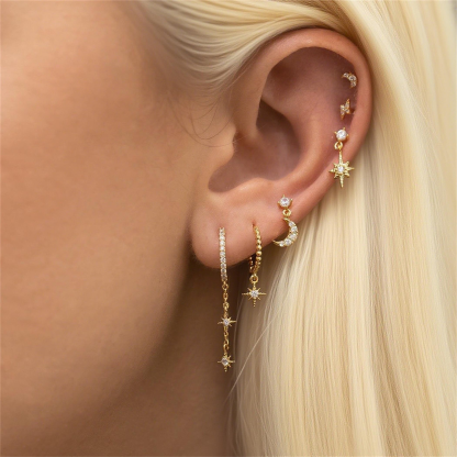 Star and Moon Dangle Earrings Set (6PCS)