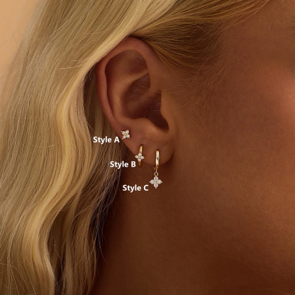 Sterling Silver Dainty Flower Huggie Hoop Earrings