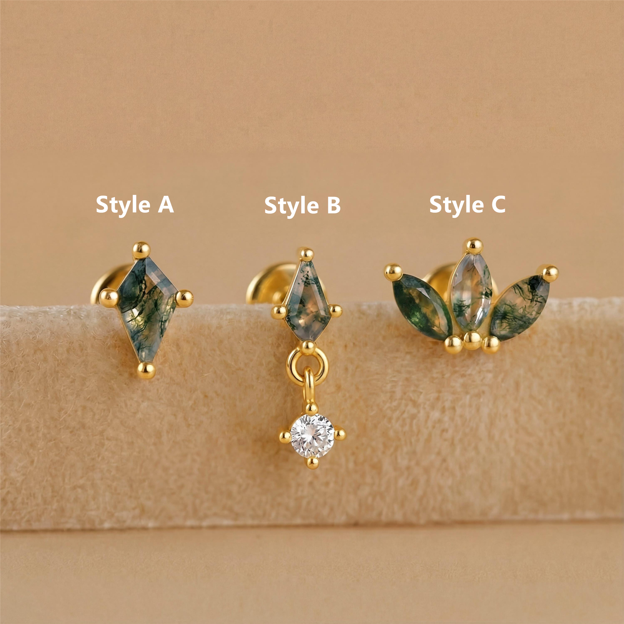 Sterling Silver Moss Agate Stud Earring(1 PC)