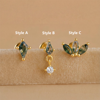 Sterling Silver Moss Agate Stud Earring(1 PC)
