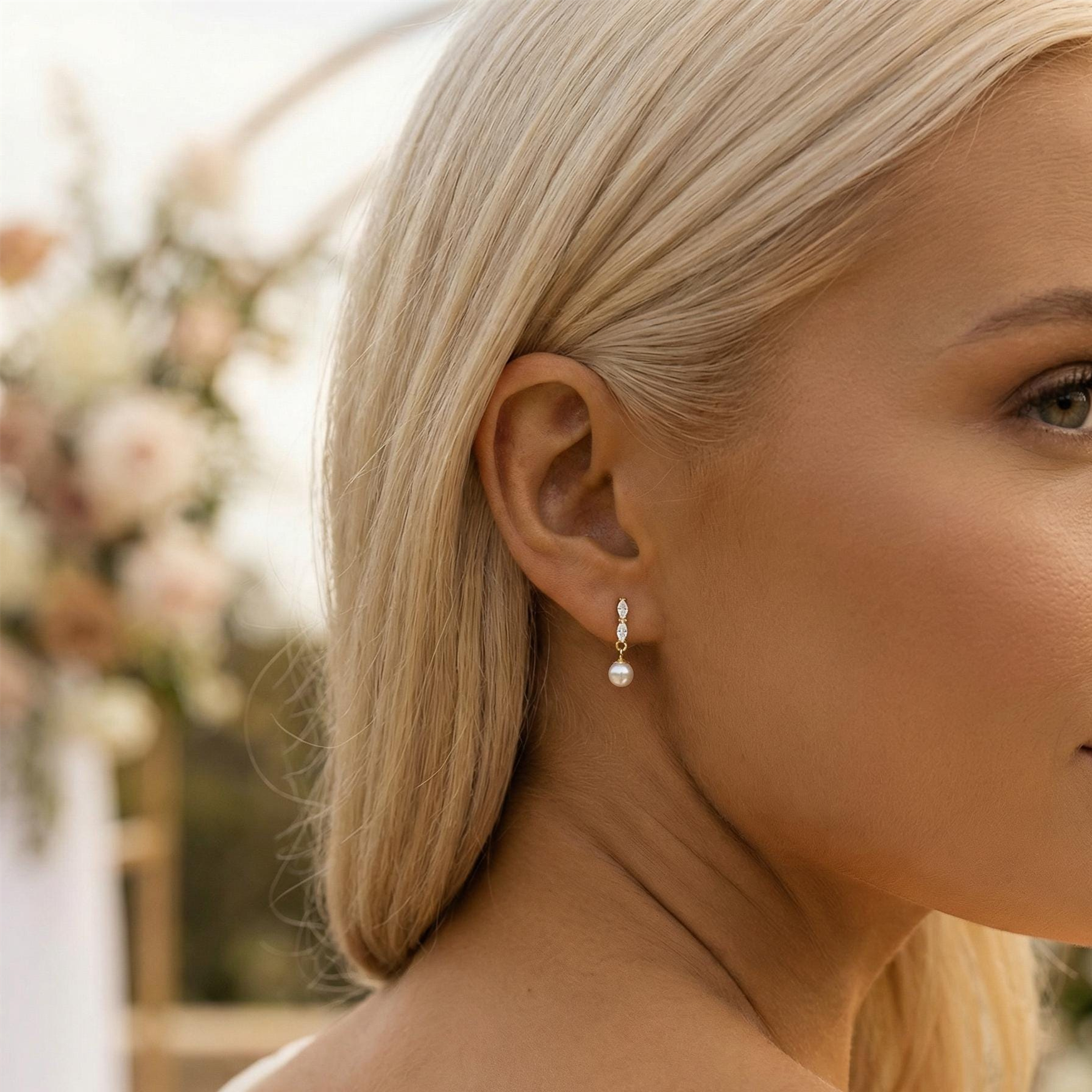 Sterling Silver Dainty Pearl Drop Earrings (2 PCS)